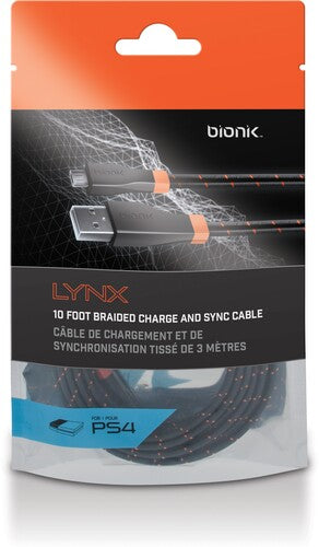 BIONIK BNK-9001 PS4 Lynx Controller Charge & Sync Cable - 10 FT Tangle Free