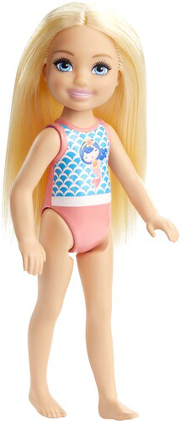 Mattel - Barbie Club Chelsea Beach Doll with Pink and Blue Mermaid Design Swim Suit Blonde