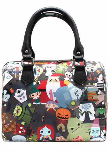Loungefly Nightmare Before Christmas: Chibi Character All Over Printduffle With Crossbody Strap