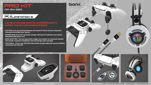 Bionik BNK-9083 PS5 Pro Kit - Essential Accessories - Headset, Charge Base, Cable
