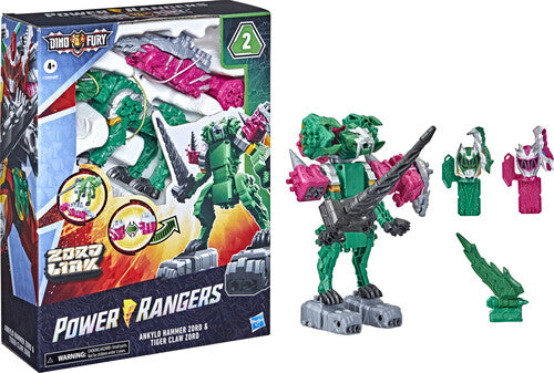 Hasbro Collectibles - Power Rangers Dino Fury Pink Ankylo Hammer Zord and Green Tiger Claw Zord