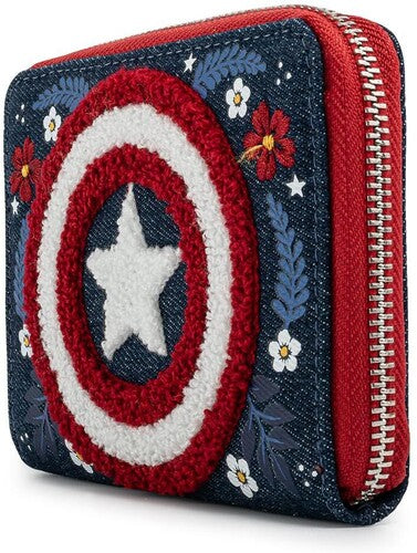 Loungefly Marvel: Captain America 80th Anniversary Floral Sheild Zip Around Wallet