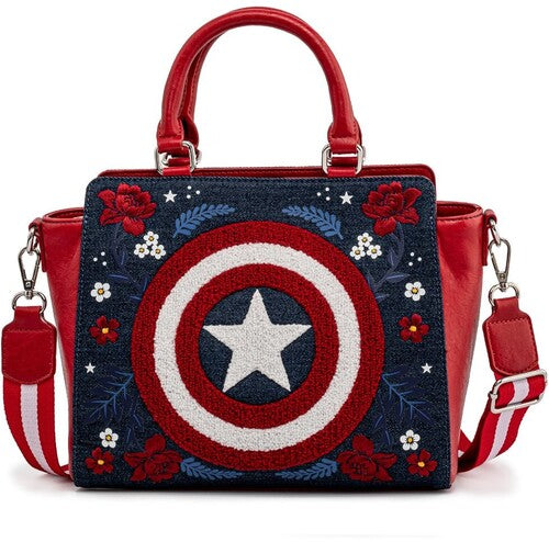 Loungefly Marvel: Captain America 80th Anniversary Floral Sheild Cross Body Bag