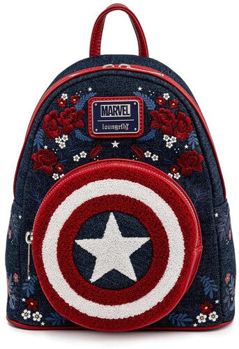 Loungefly Marvel: Captain America 80th Anniversary Floral Sheild Mini Backpack