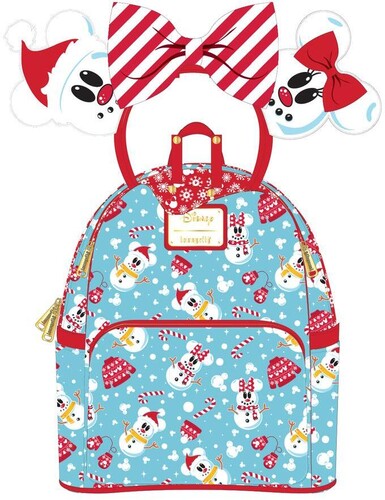 Loungefly Disney: Minnie Mickey Snowman AOP Mini Backpack Headband Set