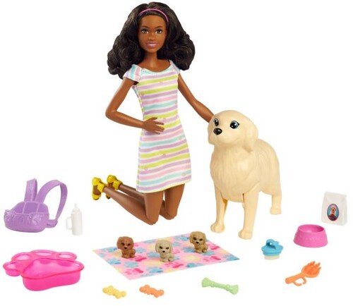 Mattel - Barbie Doll and Newborn Puppies Playset, African American