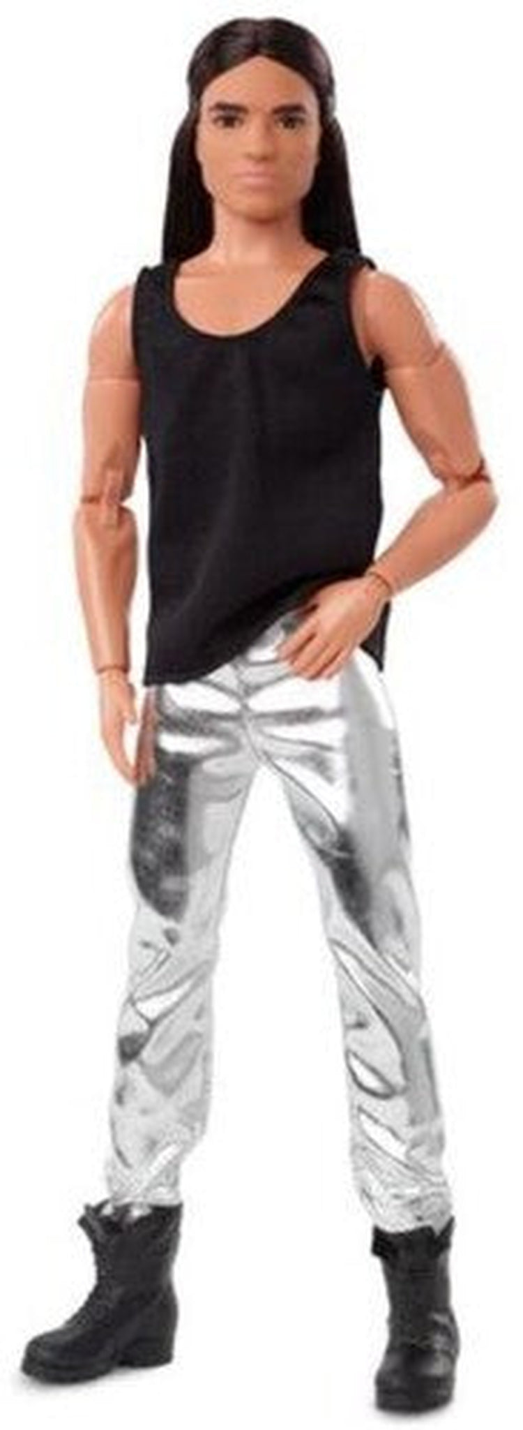 Mattel - Barbie Signature Looks Doll, with Black Tank Top, Silver Pants and Long Dark Hair
