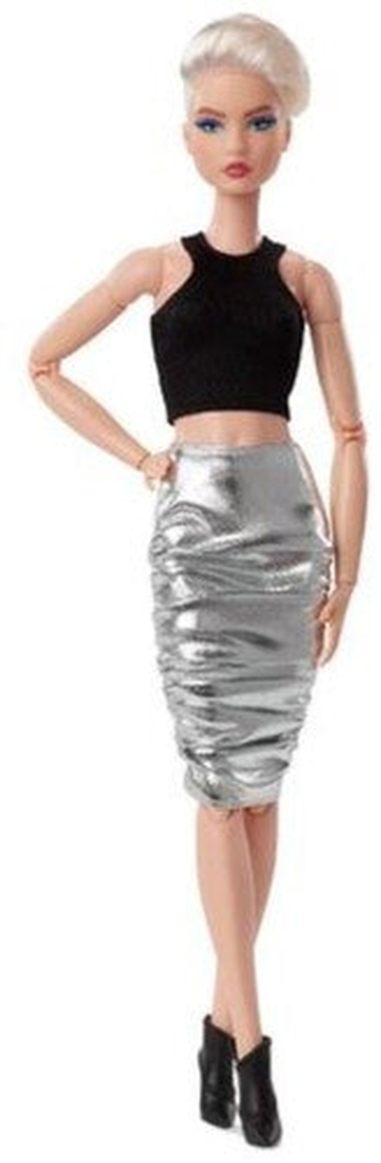 Mattel - Barbie Signature Looks Doll, with Black Sleeveless Top, Silver Skirt and Short Platinum Hair