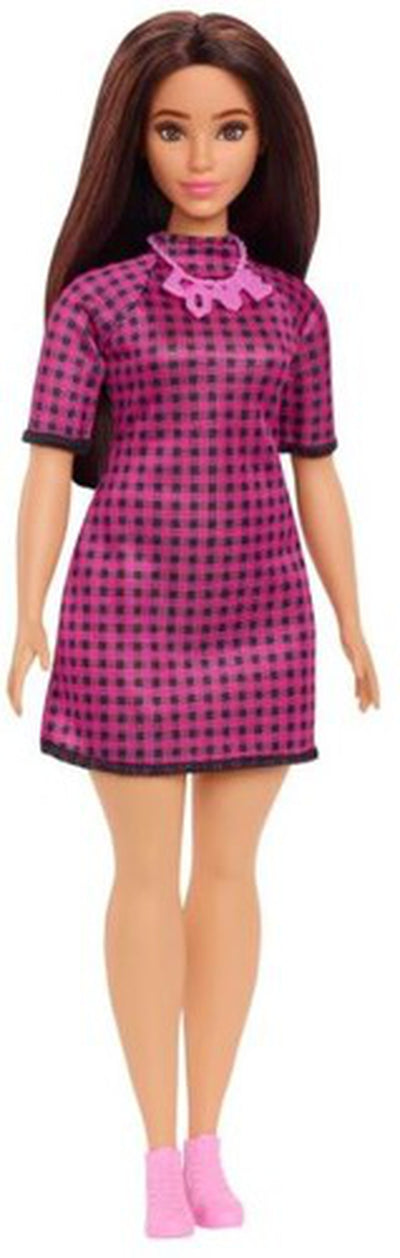Mattel - Barbie Fashionista Doll, Pink and Black Checkered Dress, Pink Books, Pink " Love" Necklace and Long Brown Hair