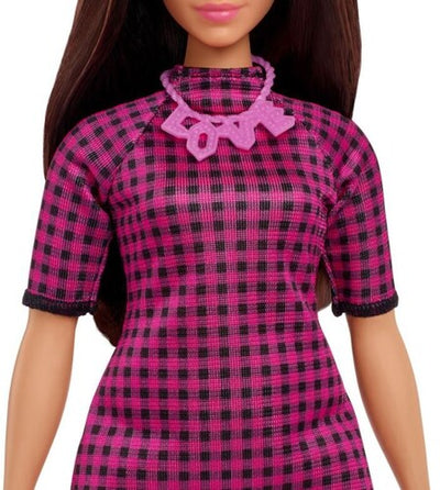 Mattel - Barbie Fashionista Doll, Pink and Black Checkered Dress, Pink Books, Pink " Love" Necklace and Long Brown Hair
