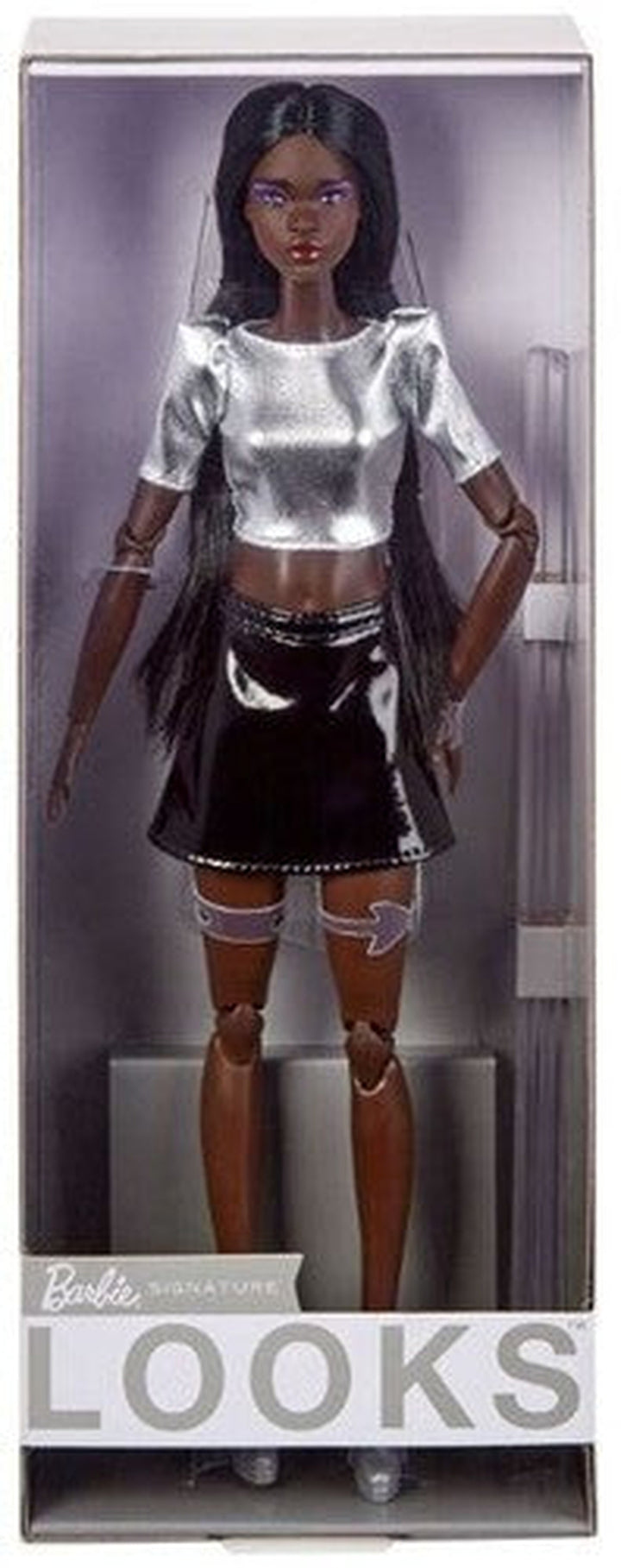Mattel - Barbie Looks Doll with Silver Crop Top, Black Mini-Skirt, Long Black Hair, African American