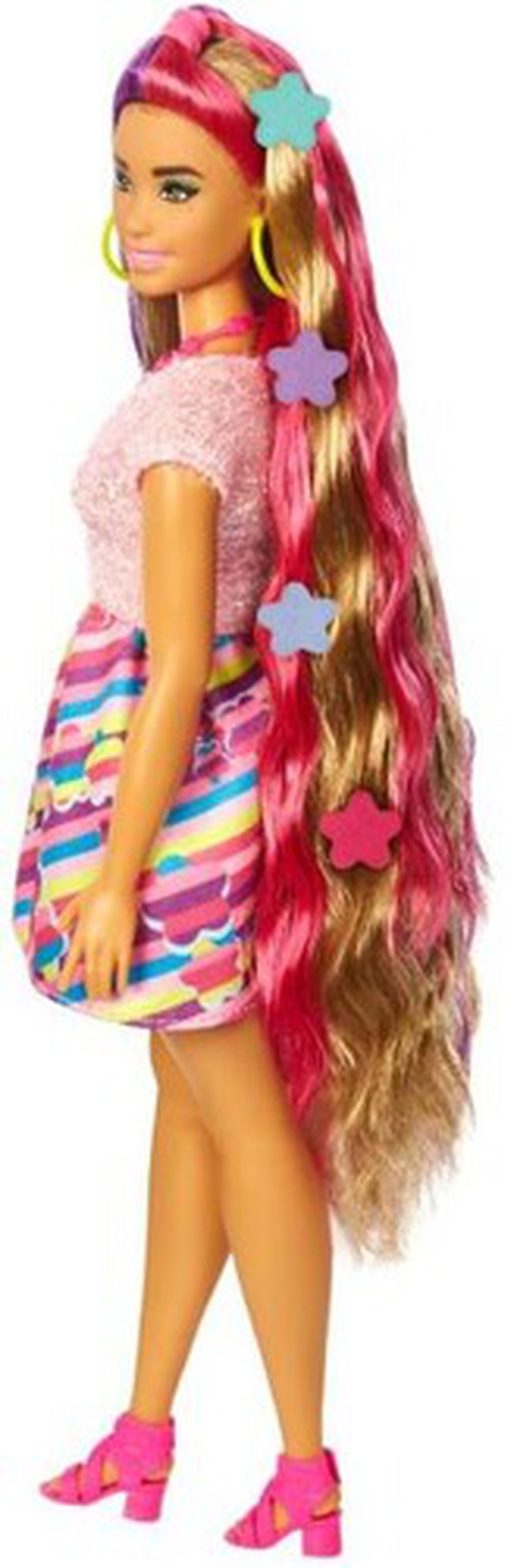Mattel - Barbie Totally Hair Doll Flower, Brunette with Purple and Pink Streaks