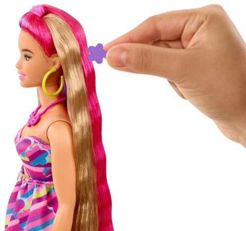 Mattel - Barbie Totally Hair Doll Flower, Brunette with Purple and Pink Streaks