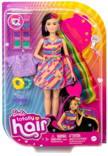 Mattel - Barbie Totally Hair Doll Hearts, Brunette with Pink, Yellow and Teal Streaks