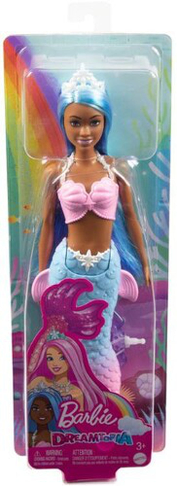 Mattel - Barbie Dreamtopia Mermaid with Pastel Pink Top, Blue Hair, African American