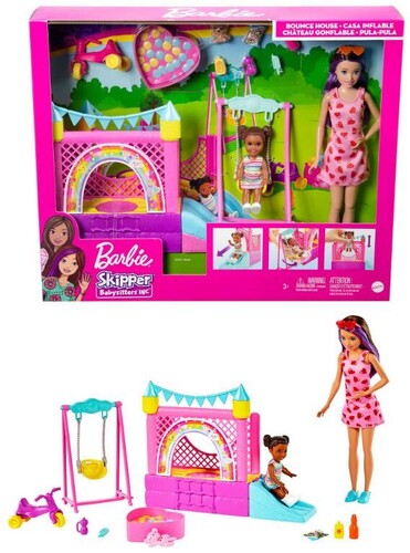 Mattel - Barbie Skipper Babysitters Inc. Bounce House Playset, Brunette and Purple Hair