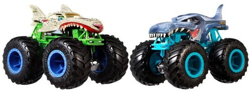 Mattel - Hot Wheels Monster Trucks 1:64 Demo Doubles 2-Pack Leopard Shark Vs. Mega Wrex