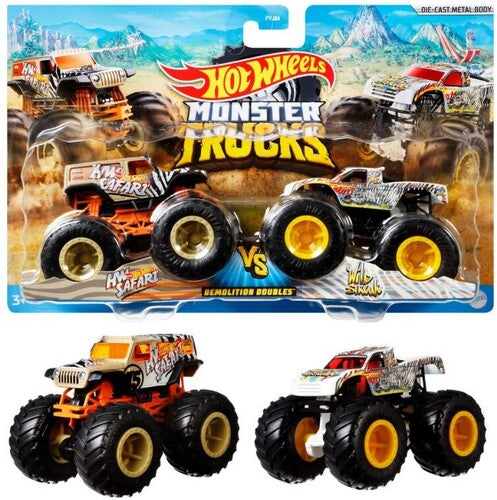 Mattel - Hot Wheels Monster Trucks 1:64 Demo Doubles 2-Pack Safari Vs. Wild Streak