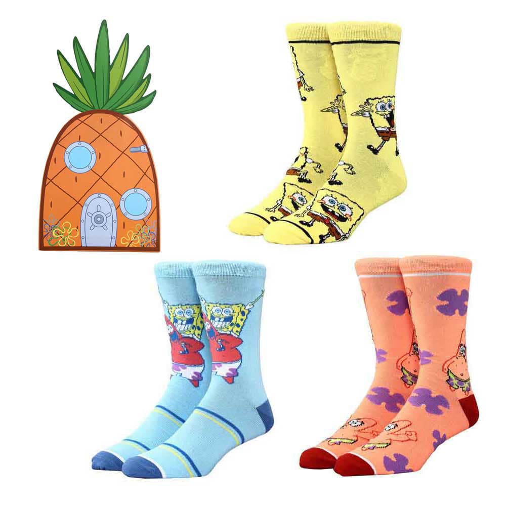 Spongebob & Patrick Pineapple 3 Pair Crew Socks Box Set - 