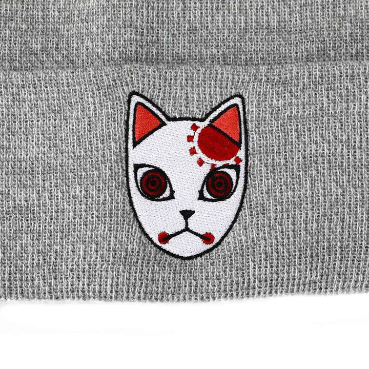 Demon Slayer Fox Mask Embroidered Cuff Beanie - Clothing - 