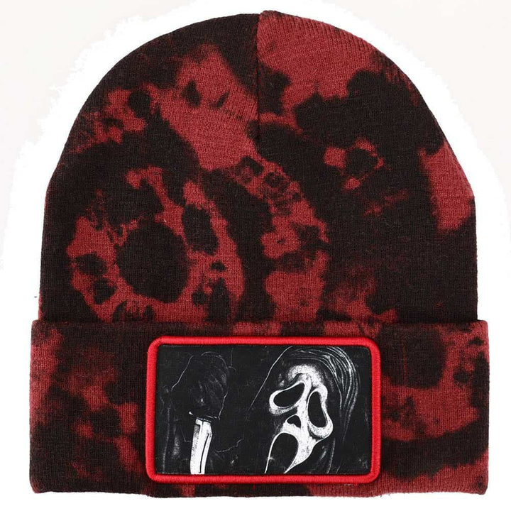 Ghost Face Scream Sublimated Patch Tie Dye Cuff Beanie - 