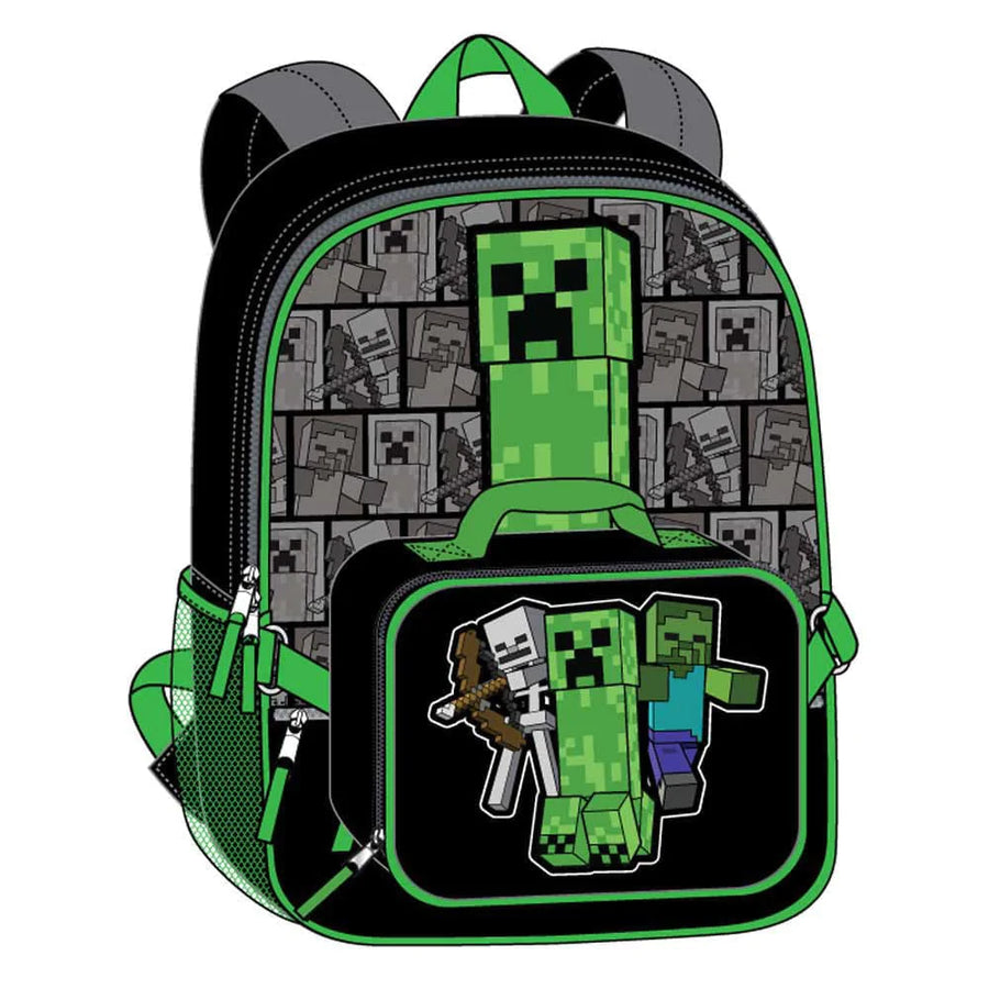 16 Minecraft Creeper Backpack with Lunch Tote - Backpacks