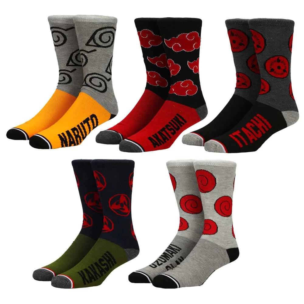 Naruto Split Color 5 Pair Crew Socks - Socks